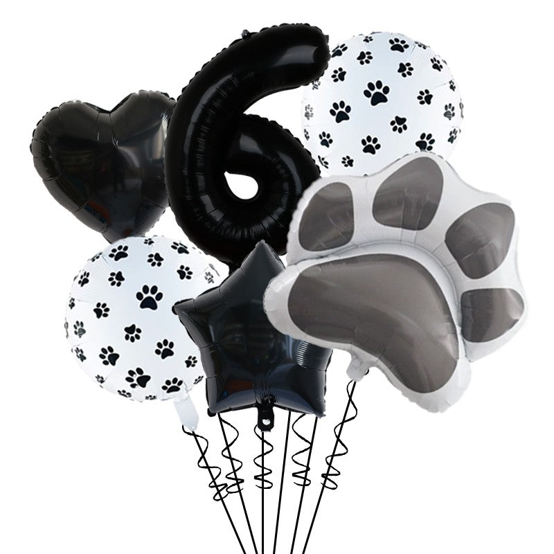 1set Animal Let's Pawty Dog Cat Paw Aluminum Balloon 32inch Pink Black Number Birthday Party Decorat Balloon Baby Shower Supplie