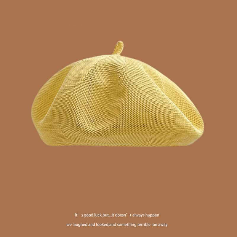 Women's Summer Beret Hat Cotton Breathable Knit Slouchy Beanie Solid Color French Retro Fashion Cap for Women Casual Outfit