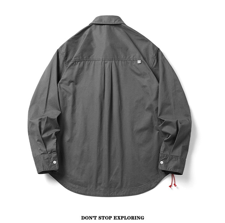 Oversize Cargo Shirts Men Japanese Streetwear Vintage Fashion Loose Casual Long Sleeve Cityboy Pure Cotton Button Shirts Blouses