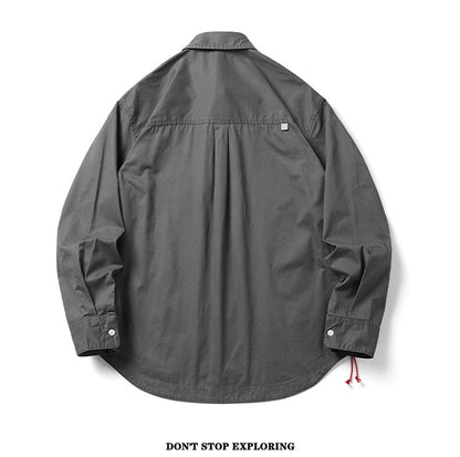 Oversize Cargo Shirts Men Japanese Streetwear Vintage Fashion Loose Casual Long Sleeve Cityboy Pure Cotton Button Shirts Blouses