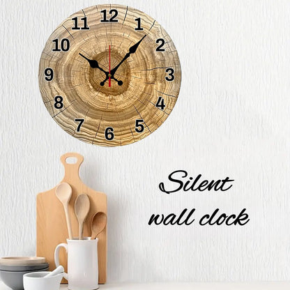 Tree Cross Section Wooden Round Silent Hanging Wall Clock, Suitable For Living Room, Office,Study Room, Bedroom, Home Decoration