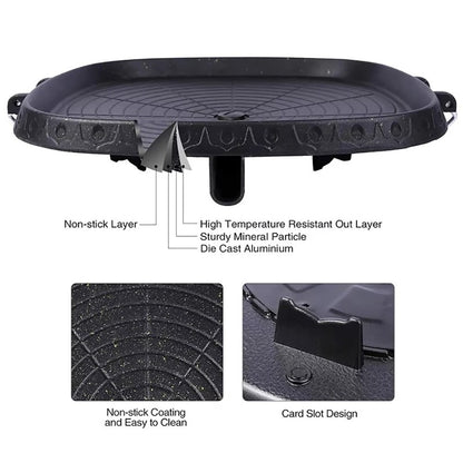 DEOUNY Korean BBQ Grill Pan with Maifan Stone Coated Surface Non-Stick Camping Frying Pan Portable BBQ Grill Plate for Outdoor
