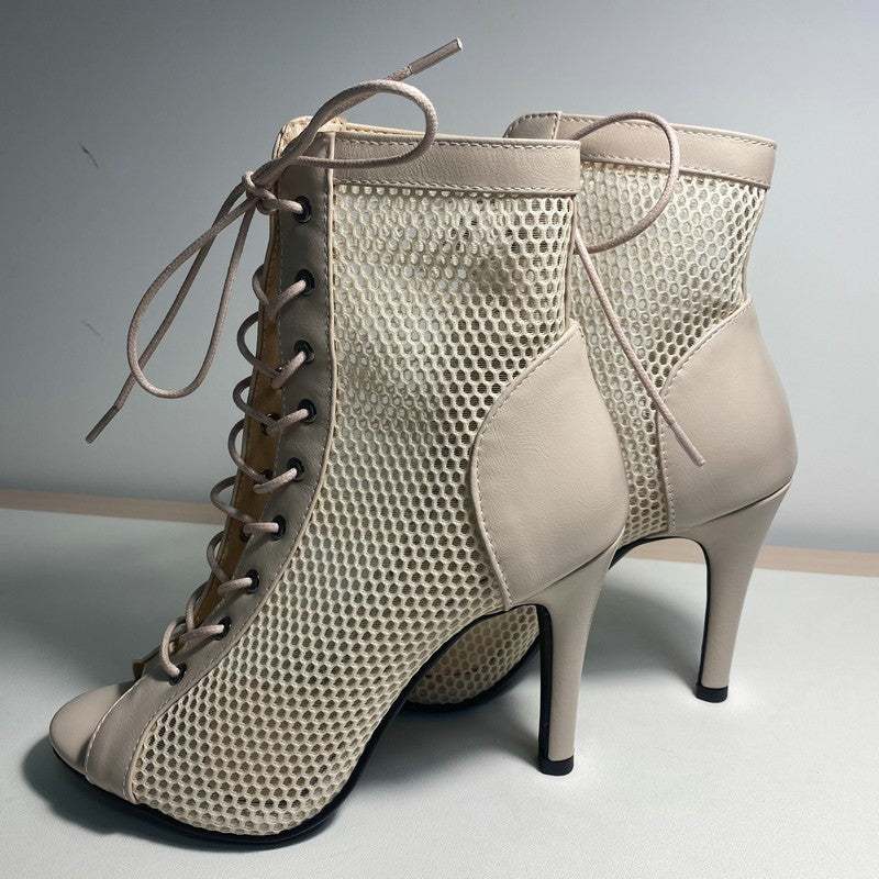 Novas Sandálias Femininas de Salto Alto Sexy Vazadas em Tela Tendência da Moda Verão Conforto Peep Toe Botas Stilettos Jazz Dance Tamanhos Grandes