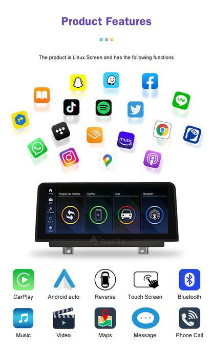 Tela de toque multimídia 1920*720 para BMW Série 1/2/3/4 F20/F21/F22/F30/F31/F33/F34/F36, sistema Android Auto NBT com Carplay sem fio