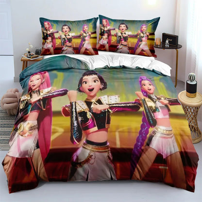 Conjuntos de Cama KPop D-Demon Hunters Solteiro Europa Cobertor Acolchoado Capa de Edredom Fronha 2-3 Peças Fantasia de Halloween