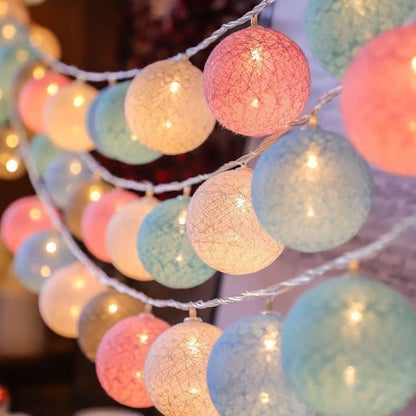 LED Cotton Balls String Lights Lantern Battery Powered Wedding Home Party Ornament Lighting Stings Christmas Decoration