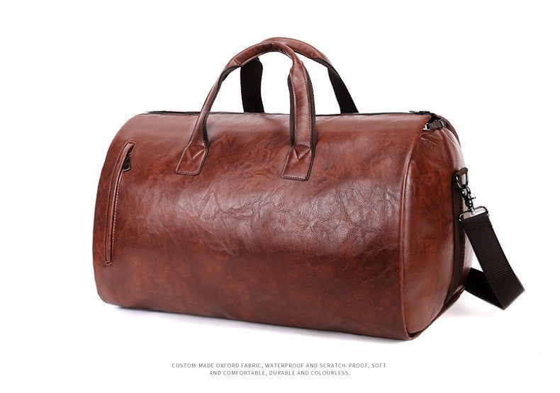 Vintage Suit Travel Bag with Large Capacity Waterproof PU Fabric Independent Shoe Case for Business Trip Suit Protection Bag