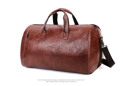 Vintage Suit Travel Bag with Large Capacity Waterproof PU Fabric Independent Shoe Case for Business Trip Suit Protection Bag