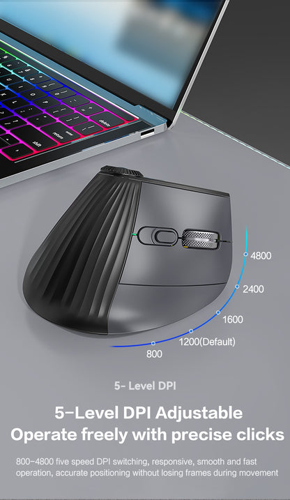 Mouse Vertical Sem Fio Jomaa RGB Retroiluminado Speed Roller com Botão de Ajuste de Função Bluetooth USB Ergonômico Click Silencioso