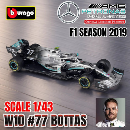 Bburago 1:43 Modelo de Carro de Corrida F1 Réplica em Miniatura Red Bull Mercedes Ferrari Veículo Presente de Natal Brinquedo Infantil para Amigo Menino