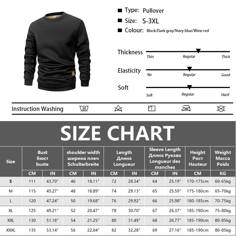 Autumn Winter Men's Fleece Lined Warm Sweatshirt Casual Pullover Men Fashion Long Sleeve Hoodies Outdoor Men's Clothing Top