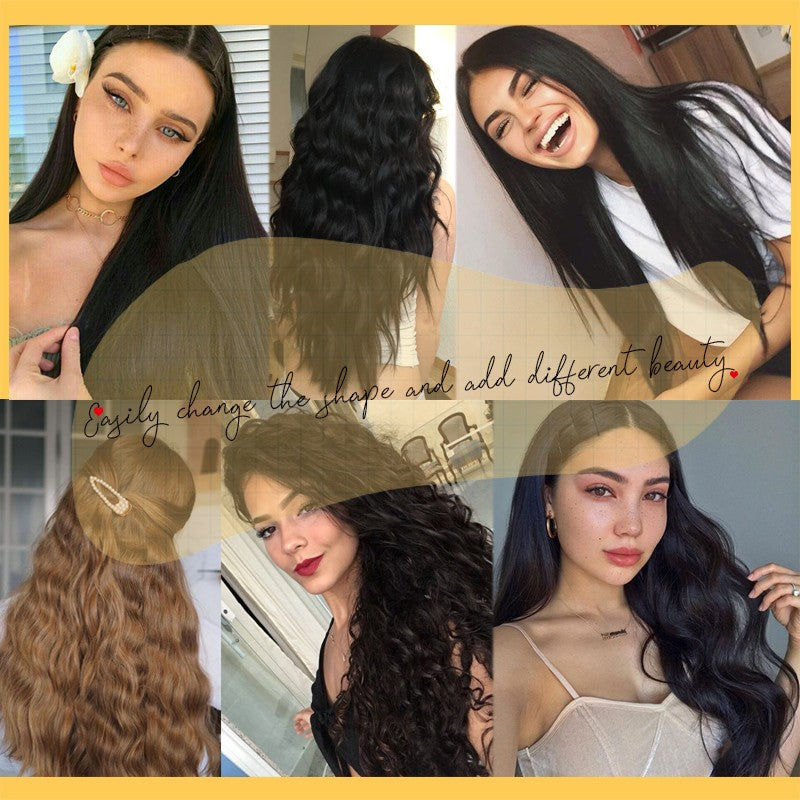 Cabelo Sintético Extensões de Cabelo Falsas Tic-Tac Postiço Meia Peruca em V Extensão Ondulada Natural Fios Falsos em Grampos Mulheres