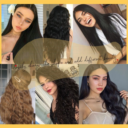 Cabelo Sintético Extensões de Cabelo Falsas Tic-Tac Postiço Meia Peruca em V Extensão Ondulada Natural Fios Falsos em Grampos Mulheres