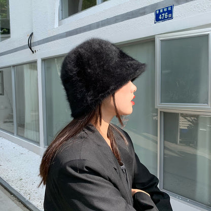 2023 new Hat winter women's fashion Solid color rabbit fur hat bucket cap  fisherman's hat  knitted wool basin Bucket Hat