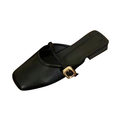 New Summer New French Gentle Baotou Half Slippers Women Casual Versatile Flat Bottom Shallow Mouth Single Shoes For Women