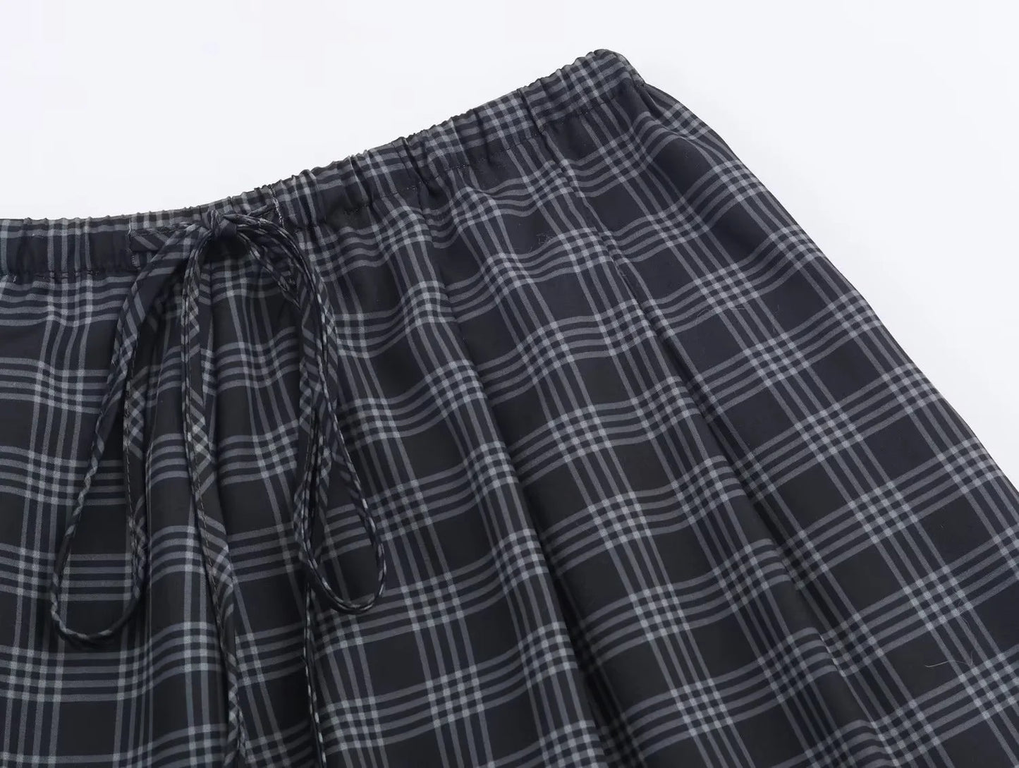 Women's 2025 Autumn Fashion Versatile Ramie Bloomers Plaid Printed Loose Pants Female High-Waist Drawstring Casual Trousers