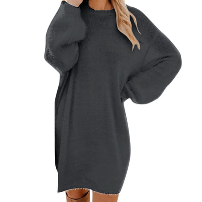 Women Winter Sweater Knit Crewneck Warm Long Sleeve O-Neck Casual Sweatshirts Dress Solid Color Oversized Basic Ladies Cloth