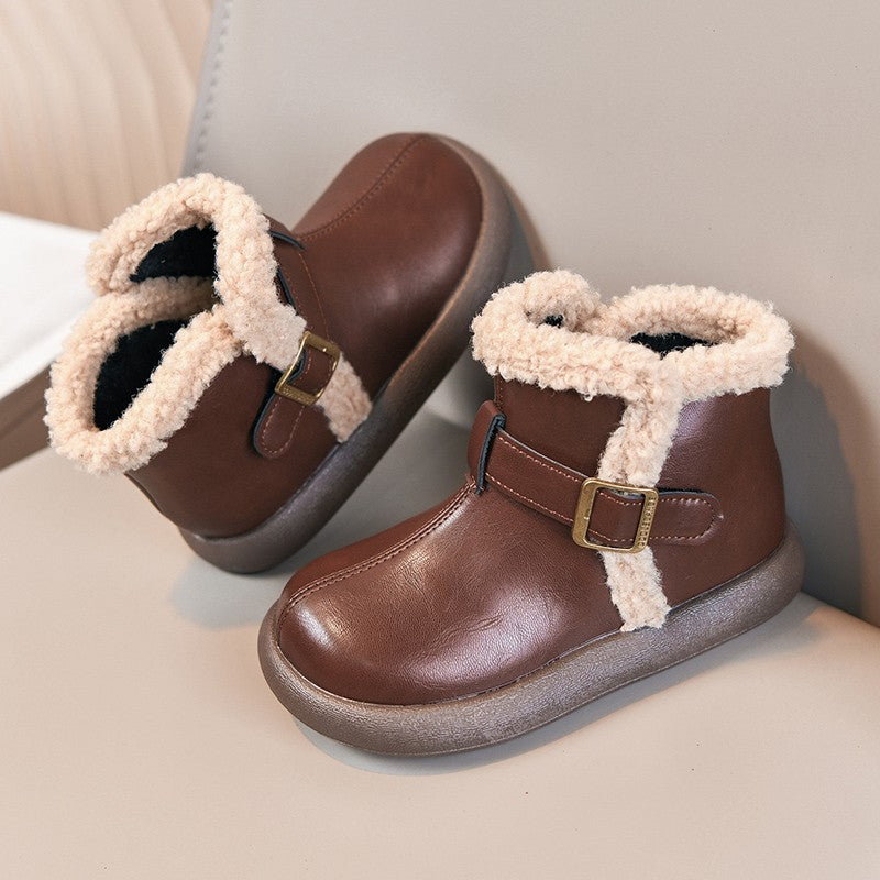 Winter Fur Boots For Children 2025 Trend Fashion Boy's Girl's Plush Snow Boots Anti-slippery Teenager Kid's Padded Boots Cotton