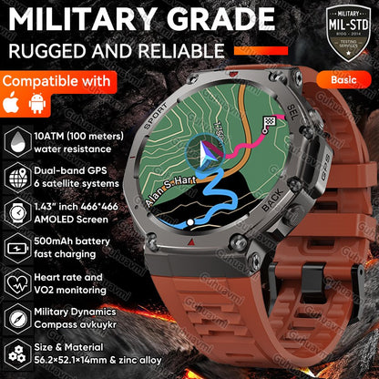 Novo Smartwatch Militar GPS de Banda Dupla T-Rex 3 Pro 48mm Resistente à Água 10ATM Bateria de 500mAh Bússola Altímetro AGPS