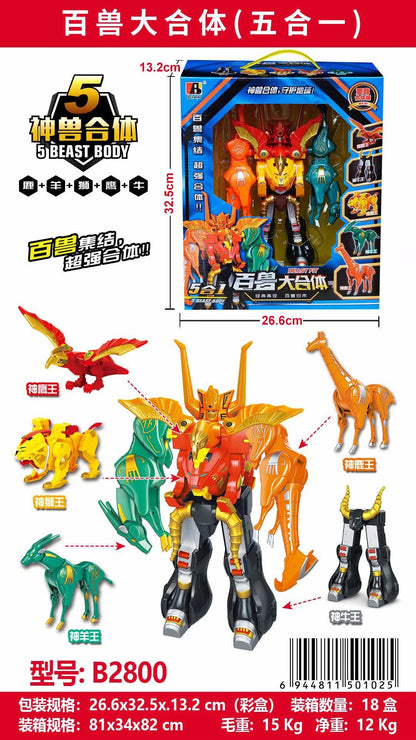 Transformando 5 Em 1 Robô Fera Animais Montagem Transformação Dinozord Deformação Brinquedo Dinossauro Rangers Megazord Boneco De Ação