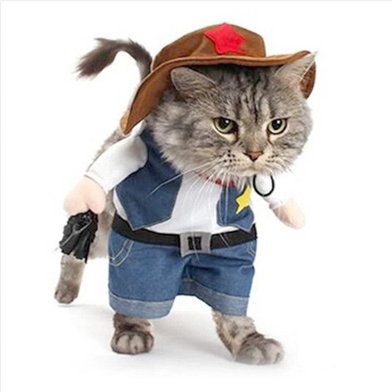 Fantasia de Cowboy com Chapéu para Gatos e Cães Pequenos Roupa Engraçada de Halloween para Gatos e Cães Pequenos