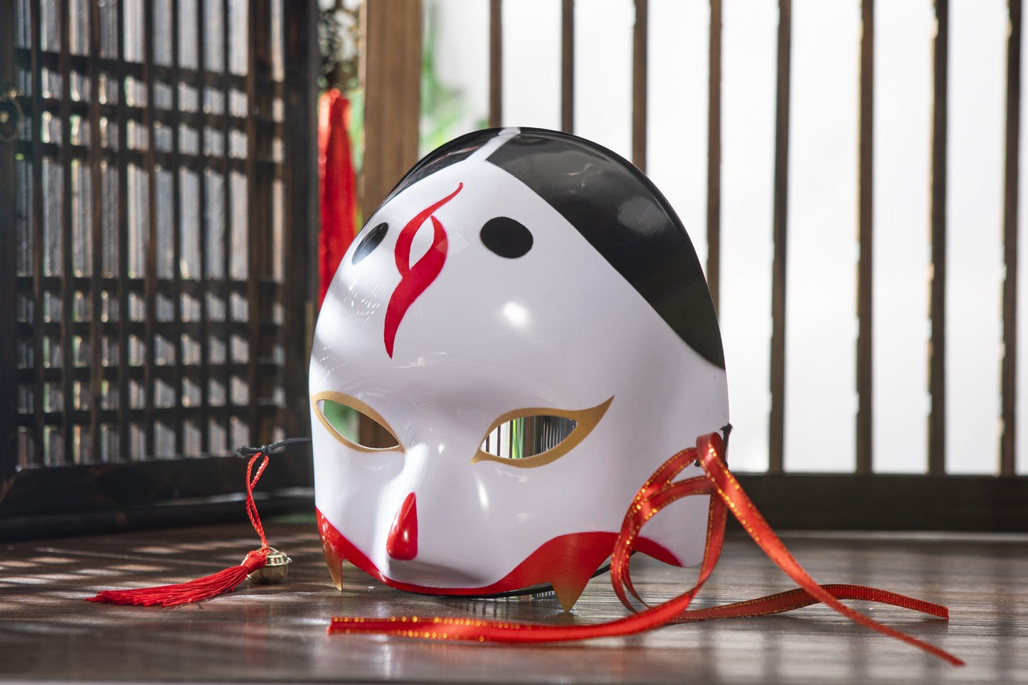 Half Face COS Ancient Style Red Makeup Awakening Headwear Face Mask Japanese Fox Halloween Mask
