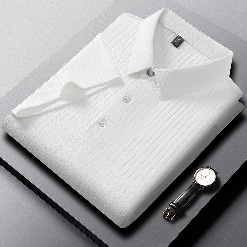 2025 New Men's Casual Fashion Striped Short Sleeved Collar Polo Shirt Breathable and Comfortable Summer Versatile T-shirt
