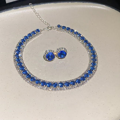 Conjunto de Joias Femininas Modernas com Colar e Brincos Decorados com Strass, Acessórios da Moda para Festas e Decoração de Roupas do Dia a Dia