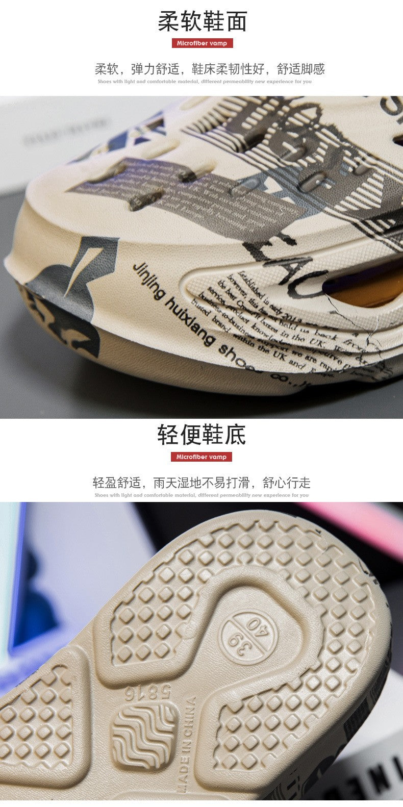 Men's Sports Sandals Eva Light Soft Comfortable Men's Beach Sandals Fashion Platform Buckle Slip-on Graffiti Slippers for Men