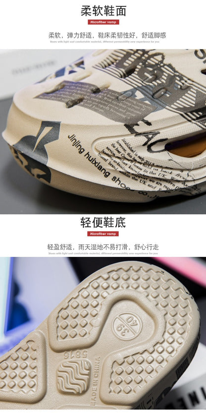 Men's Sports Sandals Eva Light Soft Comfortable Men's Beach Sandals Fashion Platform Buckle Slip-on Graffiti Slippers for Men