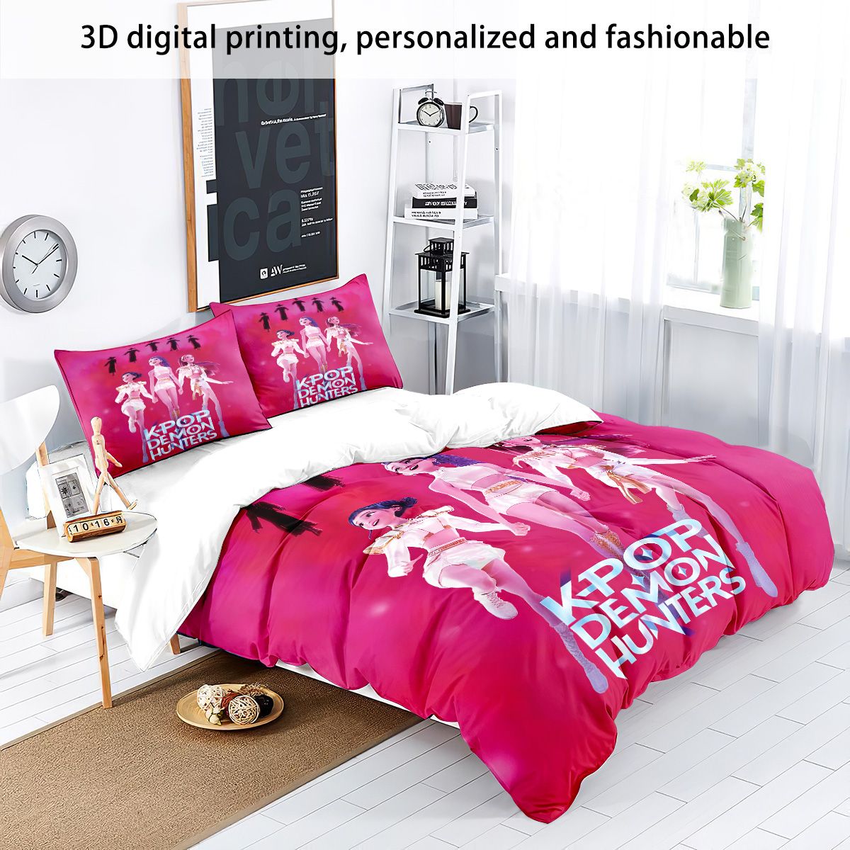 K-Pop Demon Hunters Themed Bedding Set Colorful Print Polyester Student Dormitory Bed Sheet Duvet Cover Kid Gift Home Textile