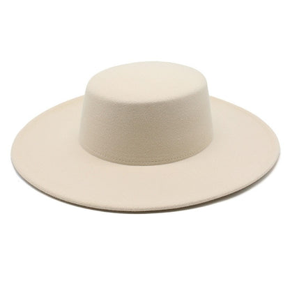 2025   Flatcap New French Elegant Flat-top Cap Dame Hat Retro Wide Brim Felt Hat Women