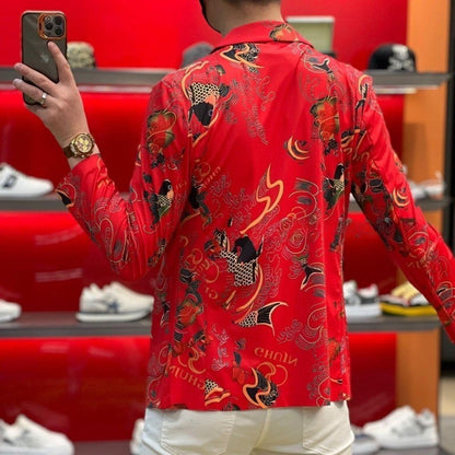 Spring and Summer Suits, Elastic, Luxurious, Koi Men's Slimming, High-end Ironing, Casual, Fashionable and Individual Outerwear