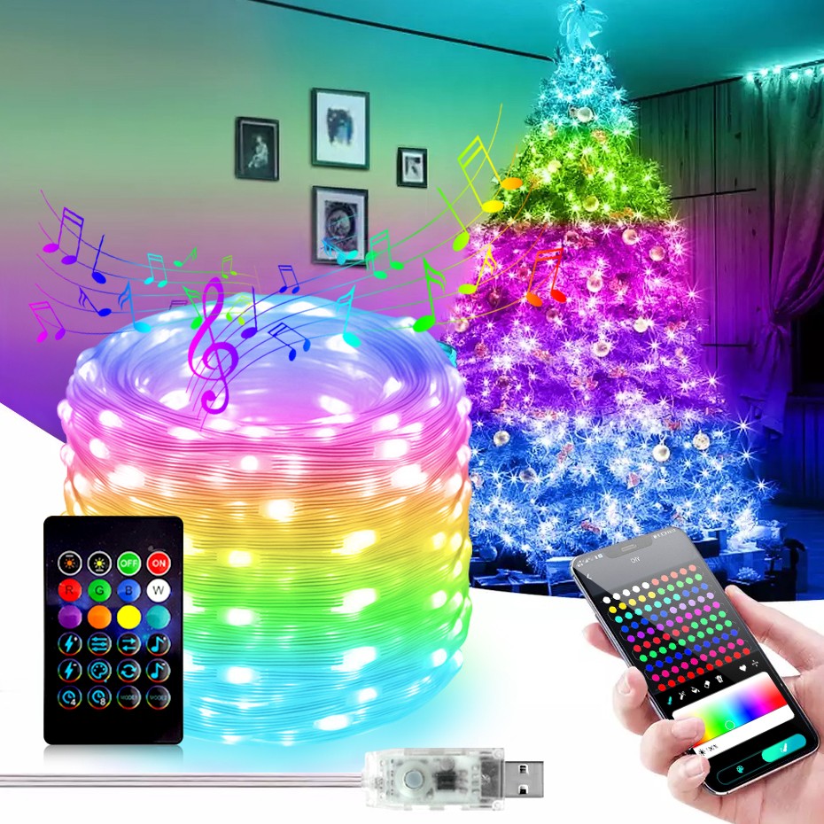 Bluetooth Smart LED String Fairy Lights 5V WS2812B Christmas Garland Light RGBIC Dream Color Waterproof IP67 for Party Holiday