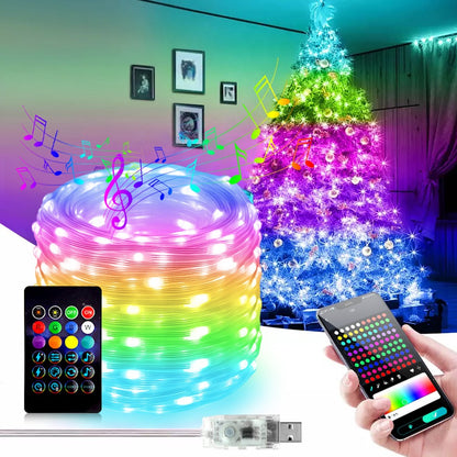 Bluetooth Smart LED String Fairy Lights 5V WS2812B Christmas Garland Light RGBIC Dream Color Waterproof IP67 for Party Holiday
