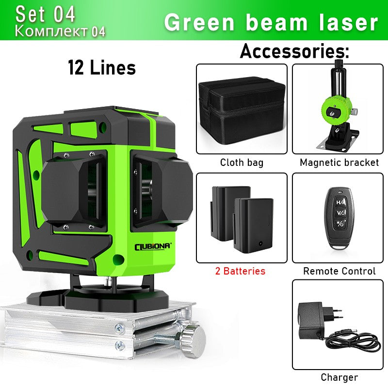 Nível a Laser Clubiona 16/12 Linhas linha verde Autonivelante 360 Horizontal e Vertical Nível a Laser de Feixe Verde Super Potente