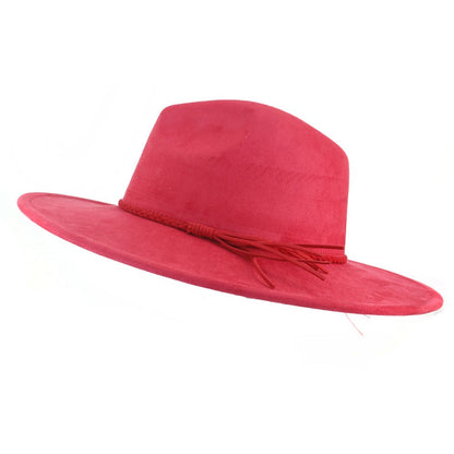 Chapéu fedora de aba larga com cinto de camurça vegana em formato de coração para homens e mulheres chapéu jazz de feltro chapéu feminino clássico