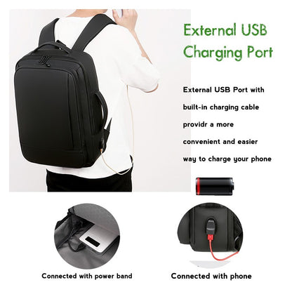 1Pcs Expandable Travel Backpack, Business casual men's backpack,with USB charging,waterproof fabric,suitable for daily commuting