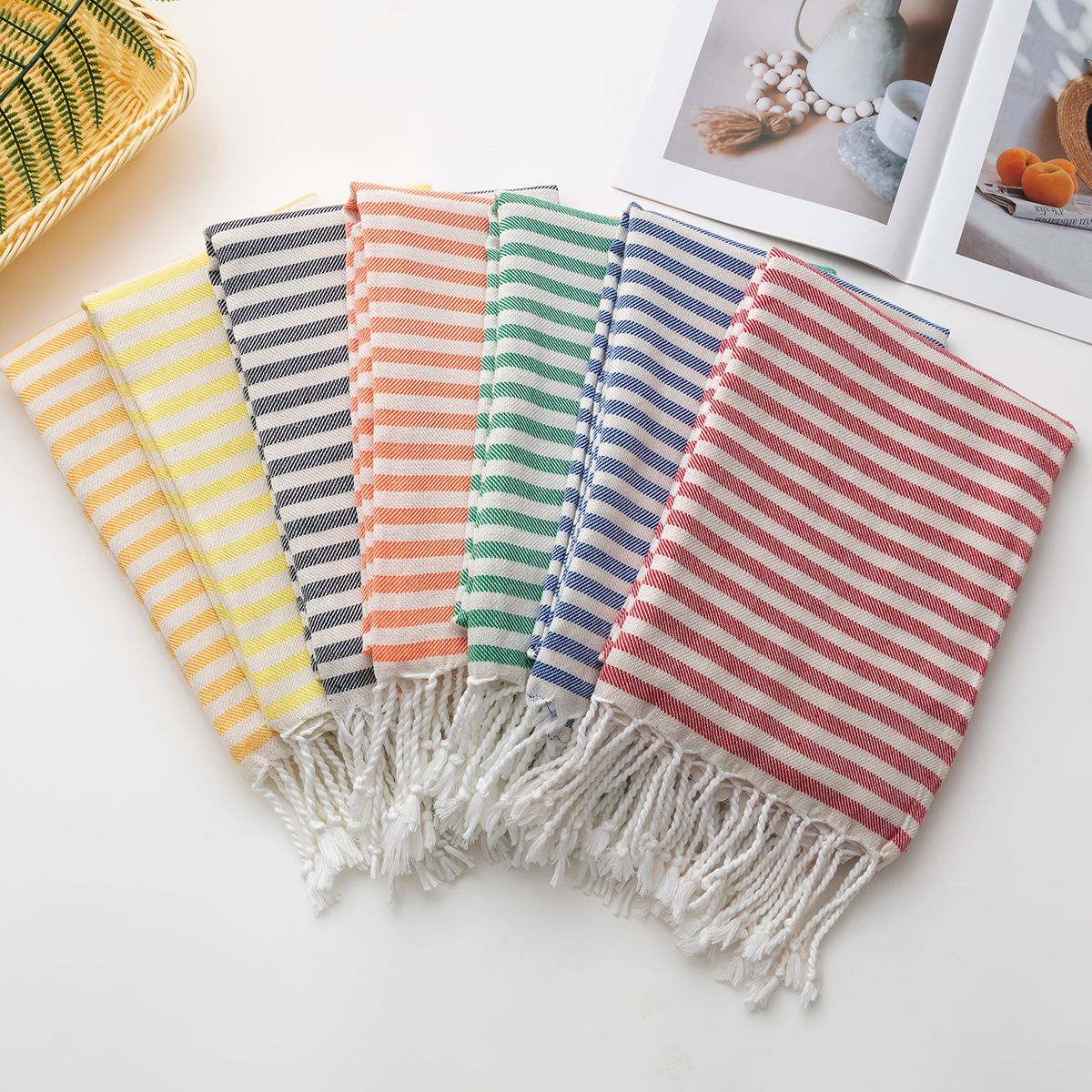 Cotton Turkish Striped Beach Towel 90*180CM Sauna Spa Gym Sport Fitness Fringed Bath Towel Kitchen Soft Absorbent Quick Drying