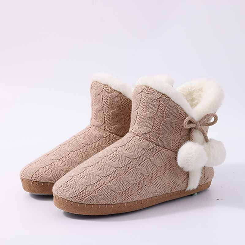 Litfun Winter Warm Plush Boots For Women Outdoor Soft Sole Non-slip Knit Furry Snow Boots Indoor Cozy Fur House Cotton Slippers