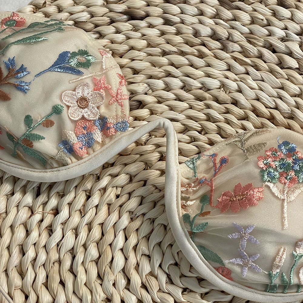 DEBAIOR 2025 Women Bikini Set Floral Embroidery Lingerie Set Women Sheer 2-Piece Boho Bra + Panty Underwear Set Intimates