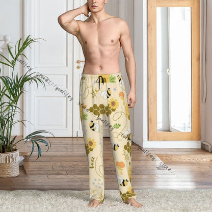 Sweet Honey Cute Bees Hive Flower Mens Pajamas Pyjamas Pants Lounge Pants Sleep Bottoms