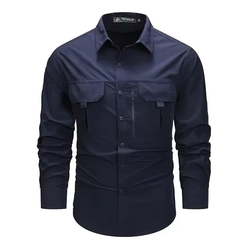 Spring Men Tactical Work Long Sleeve Shirt Man Outdoor Casual Multi Pocket Shirts Male Autumn Breathable Cargo Oversized Blouses
