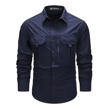 Spring Men Tactical Work Long Sleeve Shirt Man Outdoor Casual Multi Pocket Shirts Male Autumn Breathable Cargo Oversized Blouses