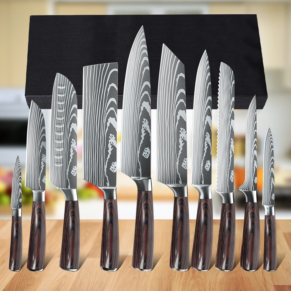 ZENG 10-piece set Damascus Pattern Cooking Cutter Kitchen Knife Chef Knives Meat Cleaver Fruit Vegetable Knife Slicing Knife
