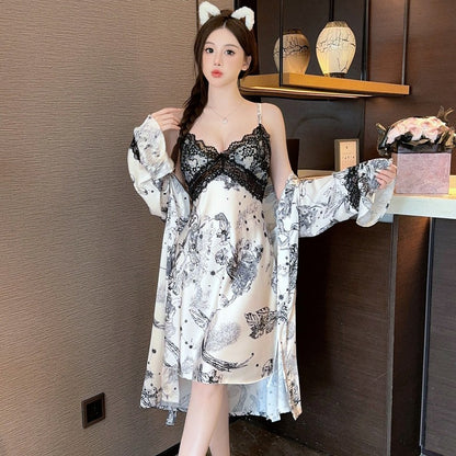 Sexy Nightwear for Women: Premium Ice Silk Strapless Camisole Nightgown Set Pure Desire Nightdress Homewear