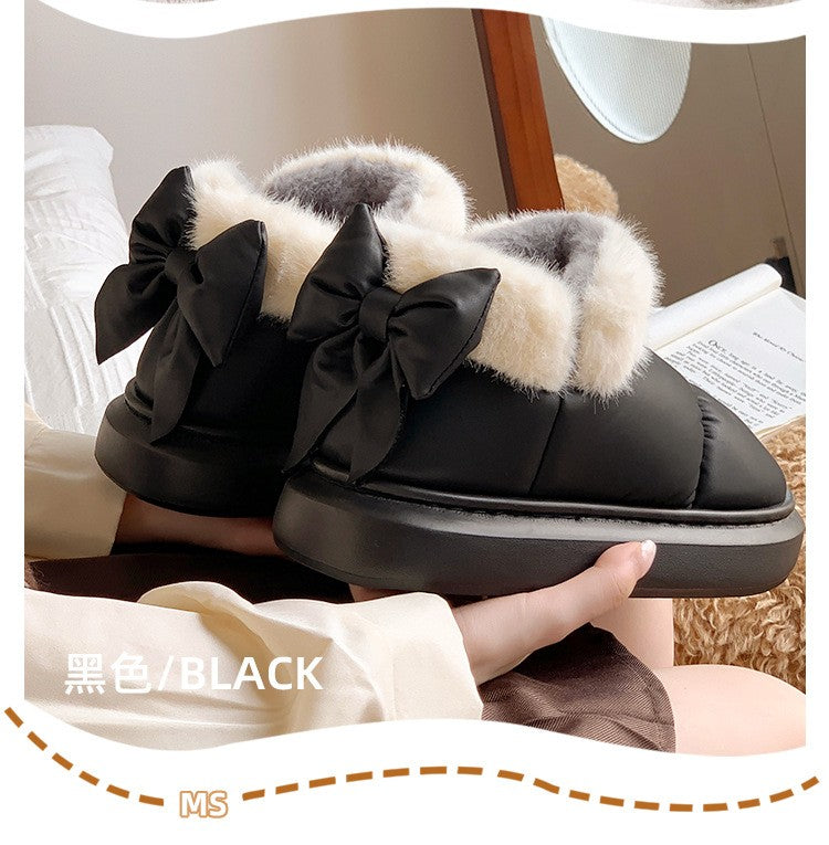 Cute Warm Ankle Boots Winter Women's Bow Warmth Plush Bow Cotton Shoes 2025 New Waterproof Down Cloth Short Barrel Snow Boots