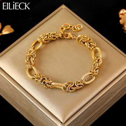 EILIECK 316L Aço Inoxidável Torcido Pulseira Bracelete Para Mulheres Tendência Banhado a Ouro 18K Corrente de Pulso Impermeável Joias Presente Festa