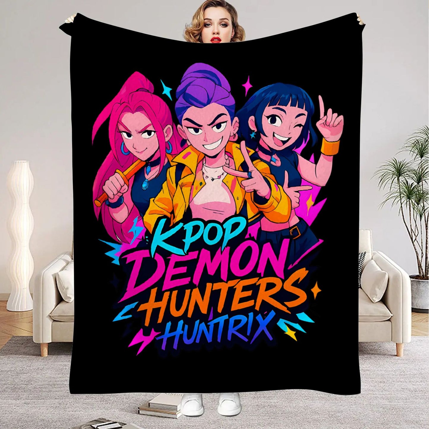 kpop Demon Hunters Huntrix Cobertores Qualidade Macio Quente Manta Cobertor Inverno Crianças Sofá Cama Fofo Colcha