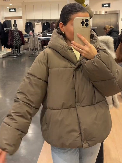 Women's Hooded Cotton Jacket Casual Winter Coat Comfortable Pocket Zipper Button Warm Lady Coats Daily Street Outerwear 2025